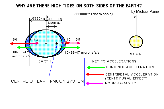 Centripital-accelerationen og Mnens gravitation pvirker vandstanden p jordkloden